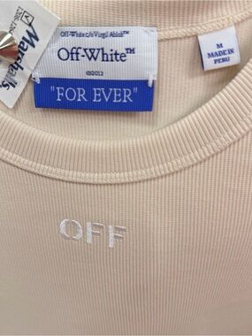 Off-White Women's Cream Ribbed Crewneck with 'OFF' Embroidery